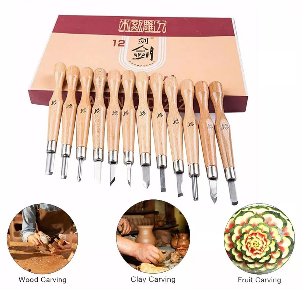 Wood Carving Set Hand Chisel Set 12 Piece Professional Woodworking Gouges Kit