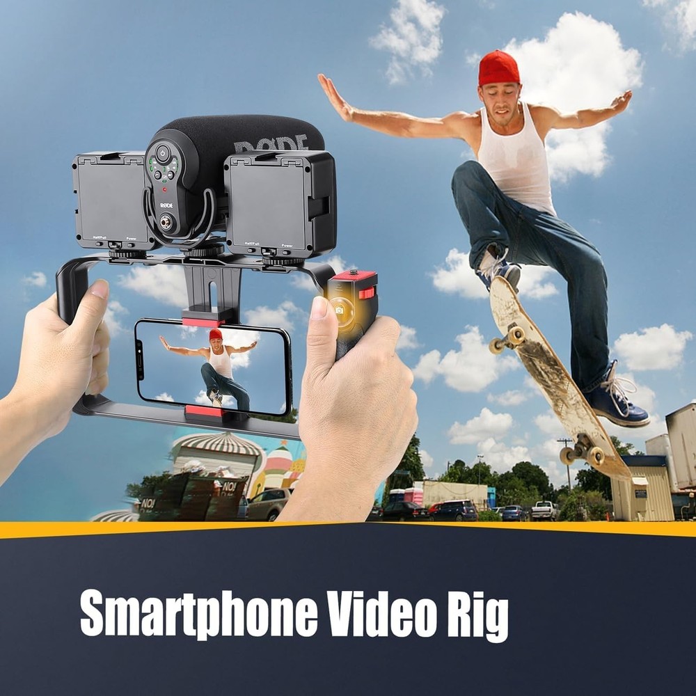 Camera Smartphone Handheld Stabilizer, Triple Cold-Shoe Handle Grip Compatibl...