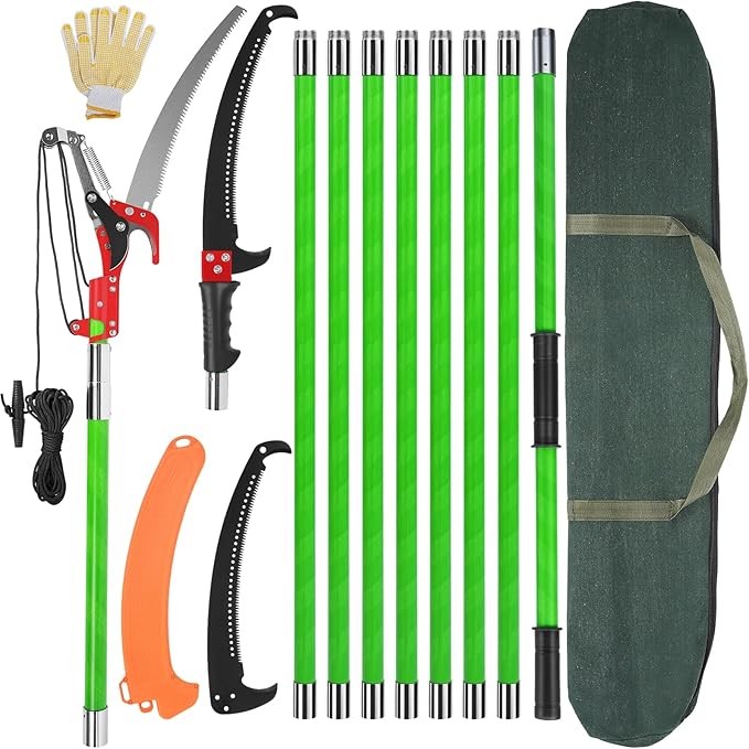 30 Ft Manual Pole Saw, Extendable Tree Pruner Blade and Scissors Set with 9