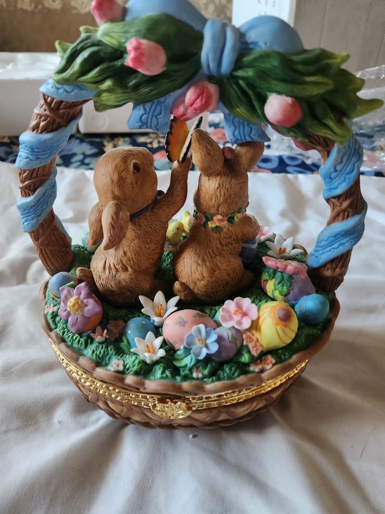 vintage porcelain Easter basket trinket box