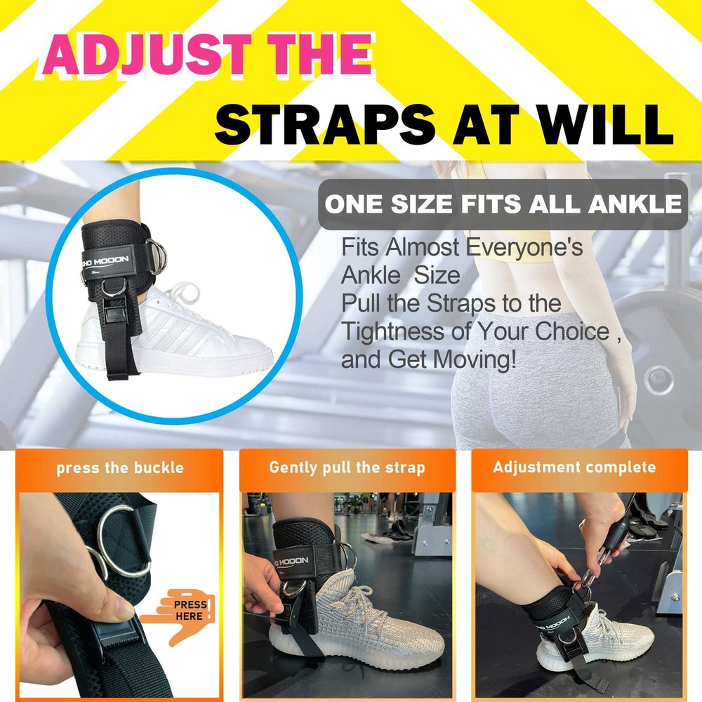 Ankle Straps for Cable Machine Accessories, Adjustable Buckle Pair, Black