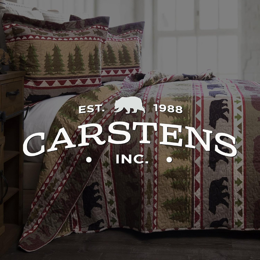 Rustic Bear Stripe Microfiber Quilt Set - 3-Piece Full/Queen Bedding