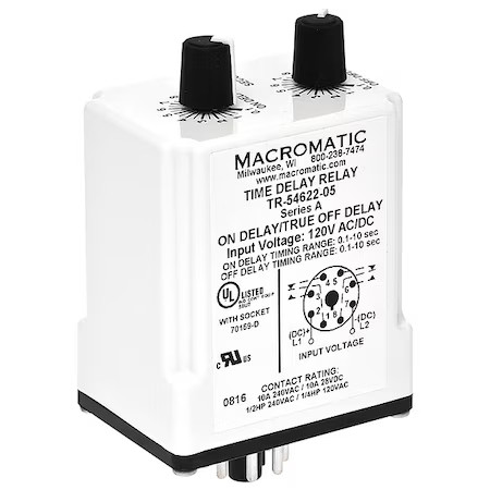 Macromatic Tr-55126-10 Single Function Time Delay Relay, Octal, Cycle On, 1