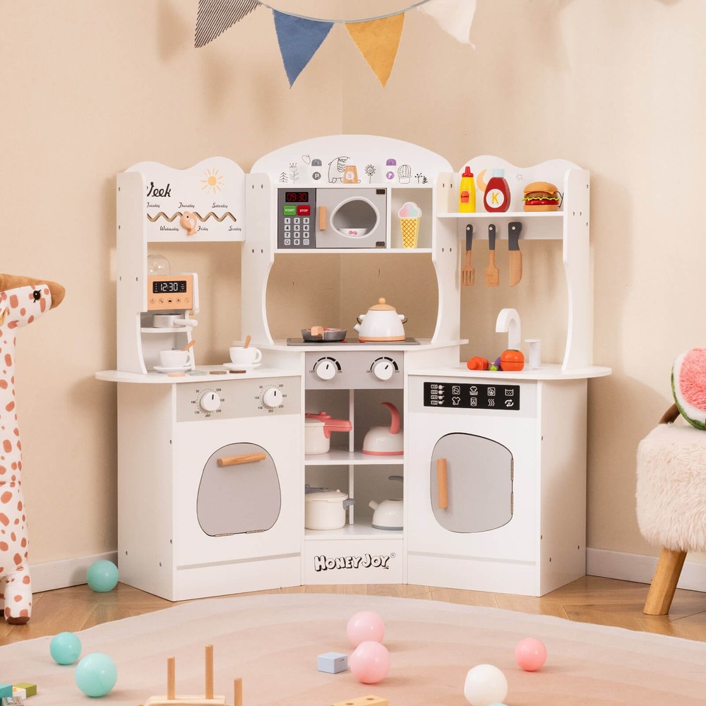 Corner Kitchen Playset w/ Coffee Machine Oven Microwave Washing Machine