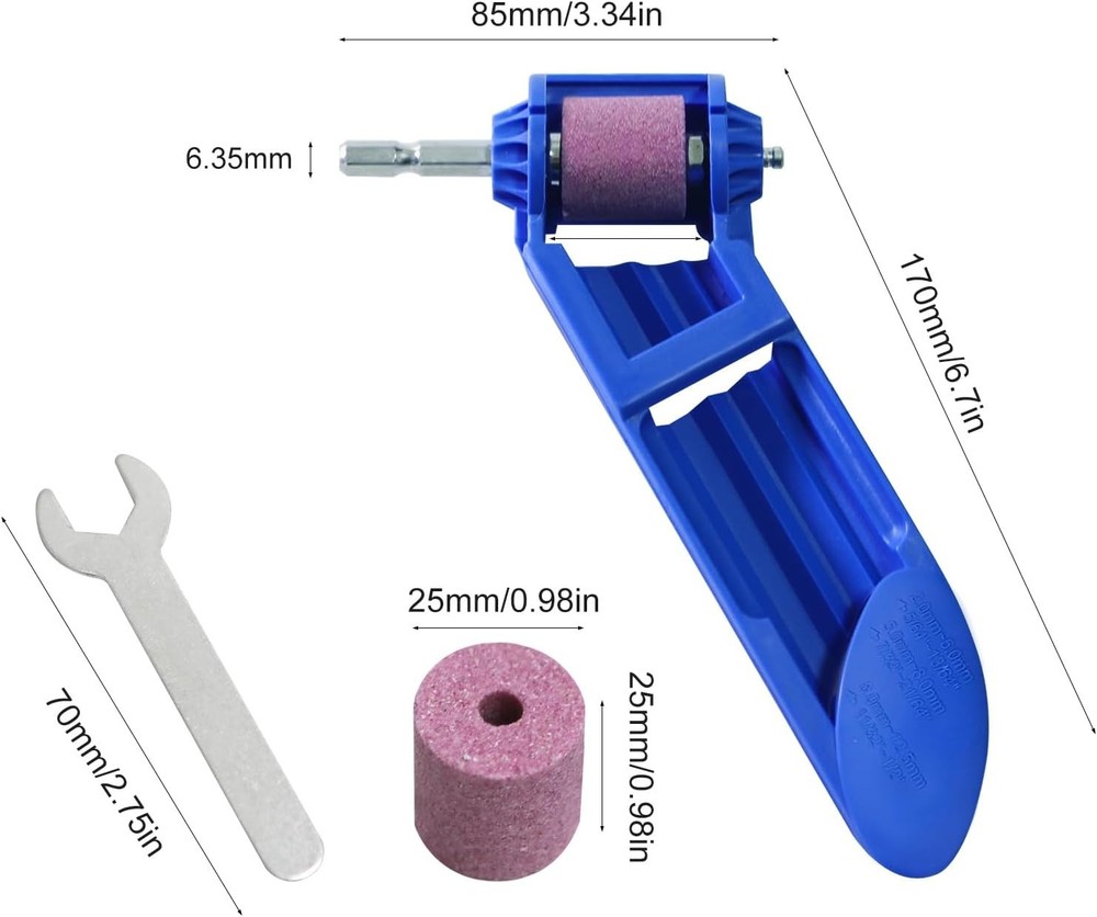 Complete Drill Bit Sharpener Kit with Adjustment Wrench and Retaining Clips