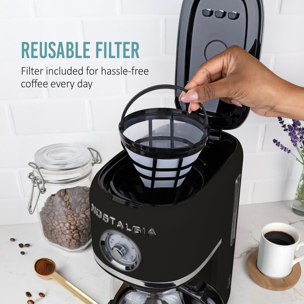 Nostalgia Classic Retro 10 Cup Coffee Maker - One-Touch Drip Brew, Black