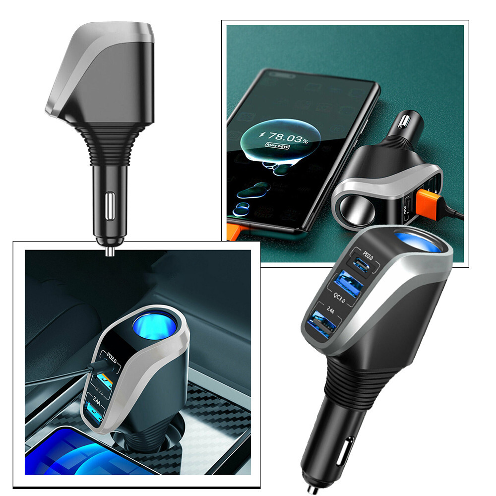Car Cigarette Lighter Socket Splitter 12V DC Dual USB Type C PD Chargers Adapter