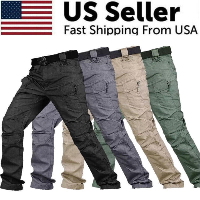Mens Cargo Pants Tactical Waterproof Work Trousers Outdoor Hiking Combat Pants
