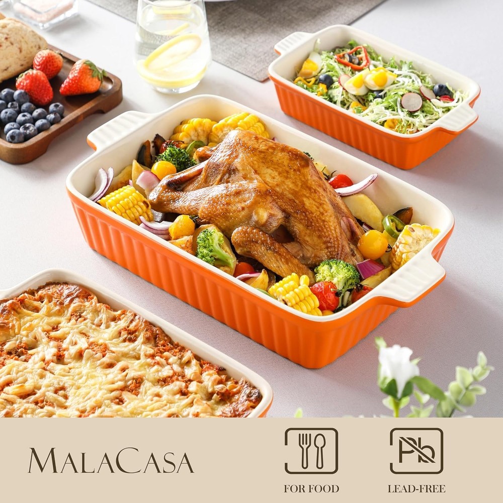 Bakeware Set of 4 Ceramic Baking Pans Rectangular Oven Safe Casserole Dish