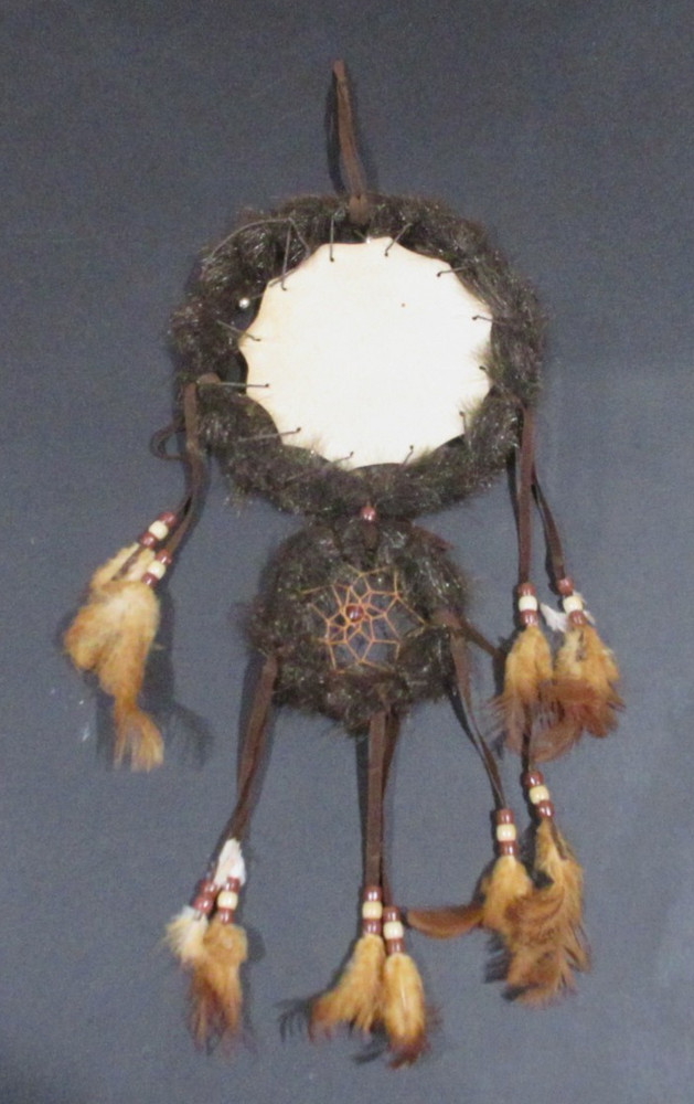 Two Circle Feathered 7" Dream Catcher With Bald Eagle