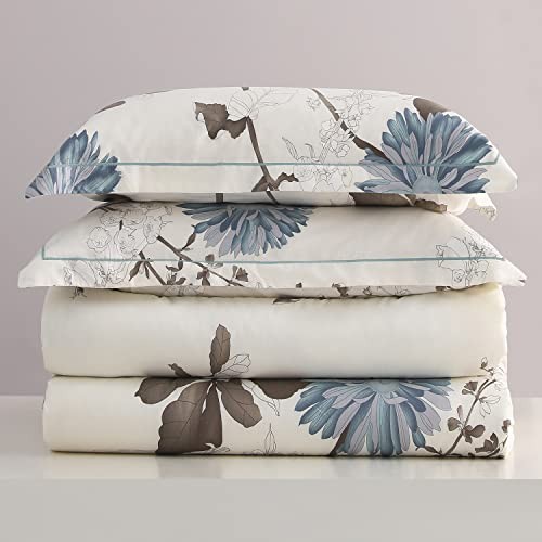 Comforter Size, 600 Thread Count Cotton Brown Queen Off-white Botanical