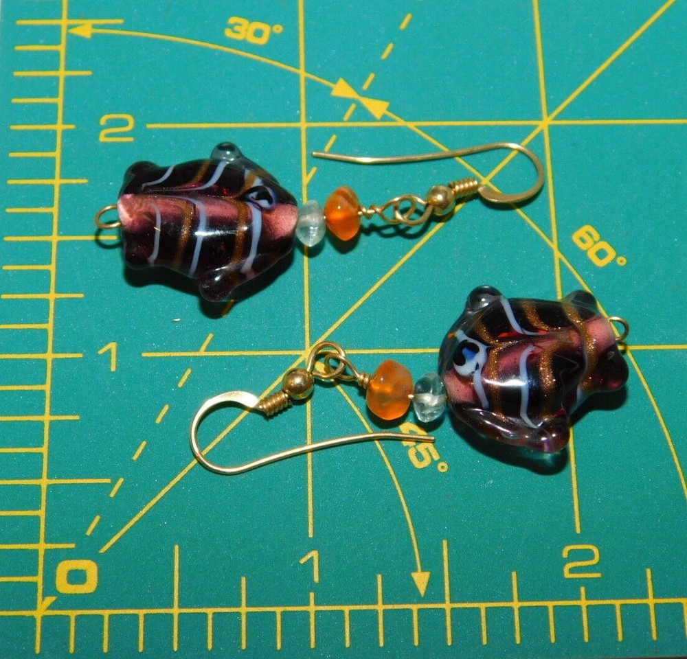 Art Glass Fish Dangle Hook Pierced Earrings 4e 114