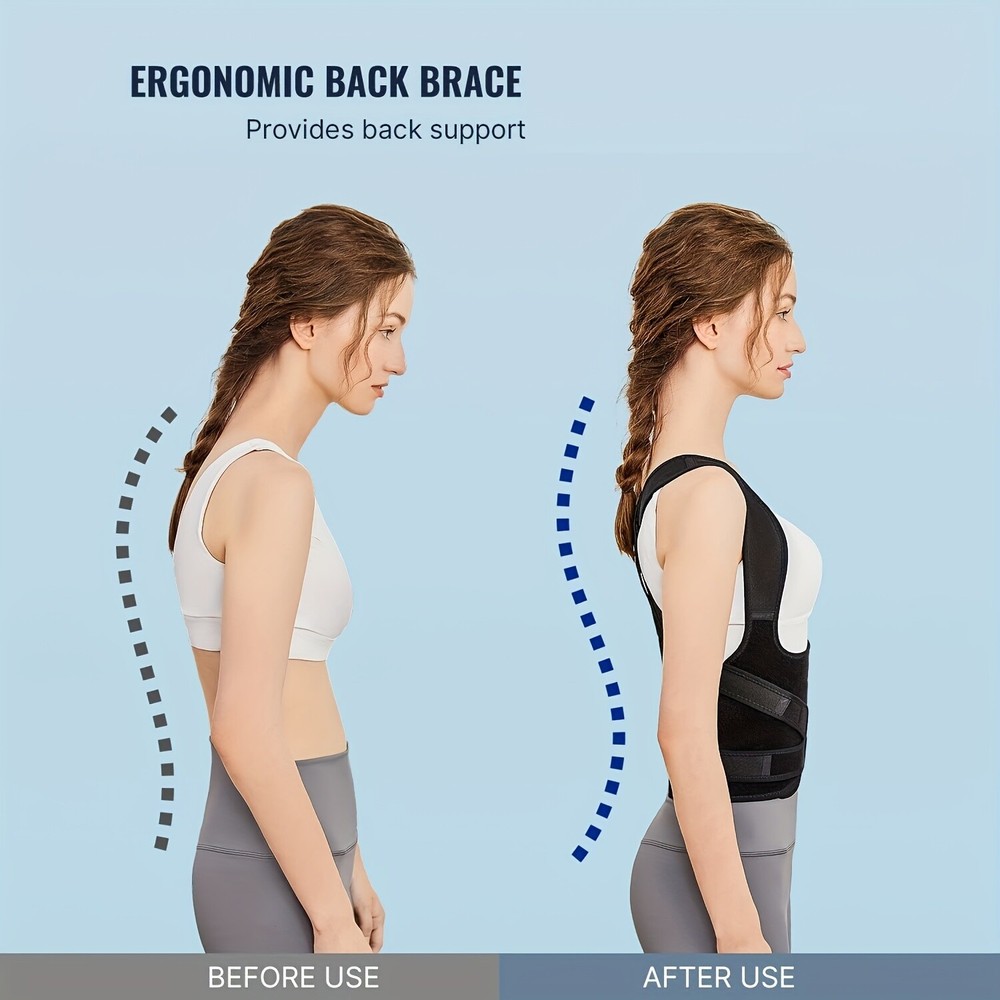 (S)Adjustable Black Posture Corrector - Work & Daily Back Care