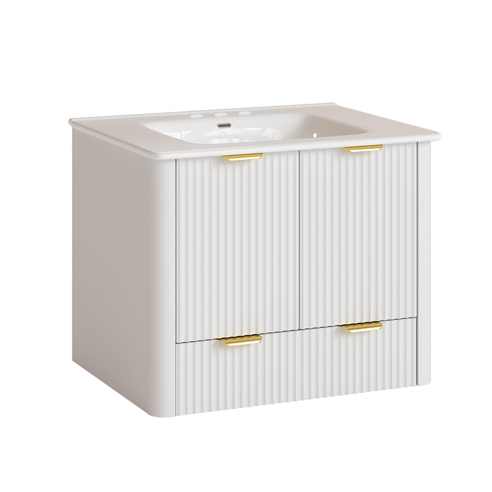 24 Inch Floating Bathroom Vanity with Sink 2 Doors 2 Drawers White