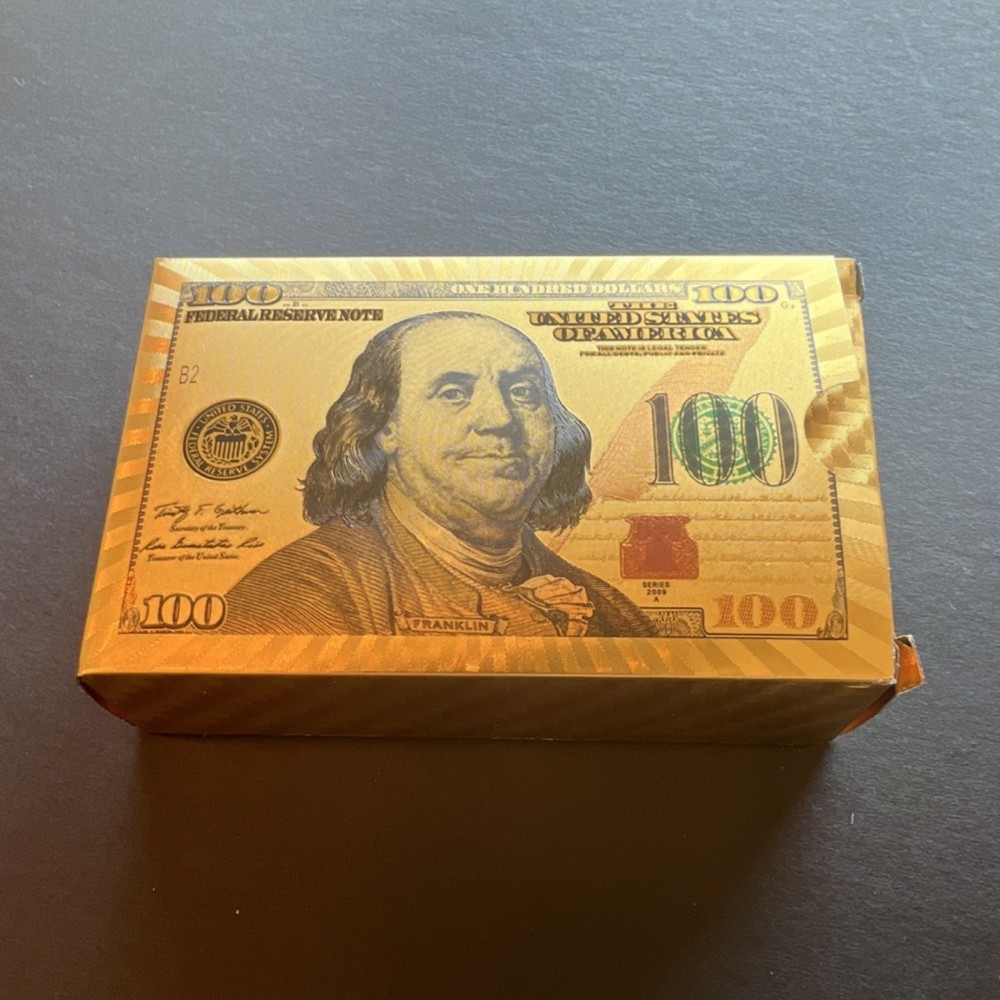 Gold Plated $100 Bill Design Poker Playing Cards Deck