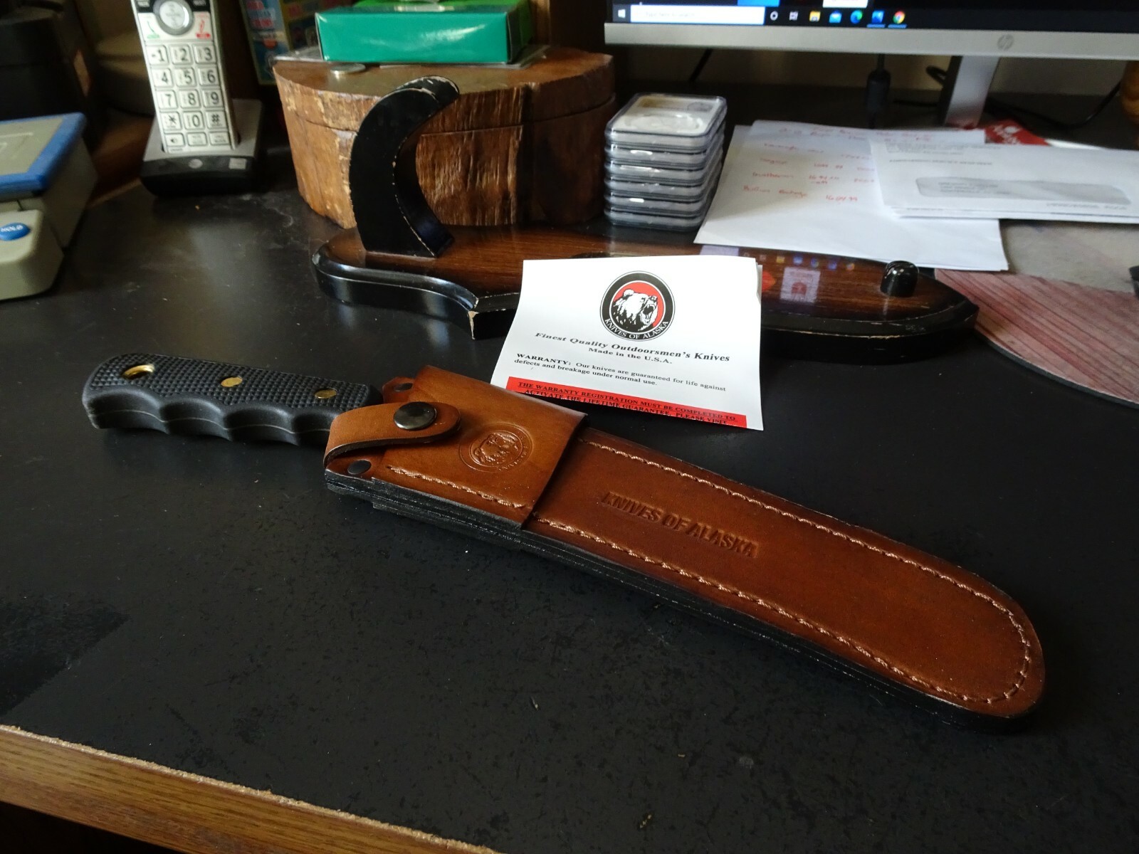 KNIVES OF ALASKA 13" BONE SAW SK5 STAINLESS BLADE NONSLIP HANDLE LEATHER SHEATH