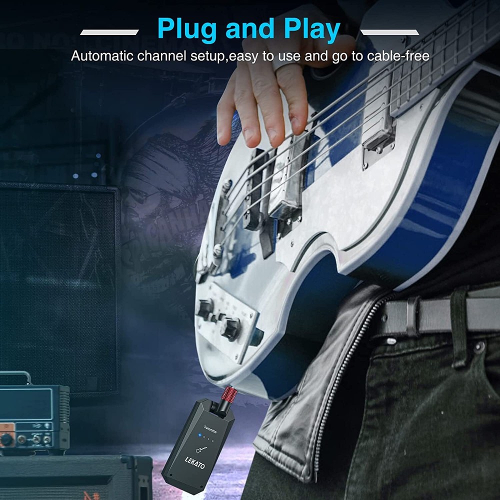 LEKATO Rechargeable Wireless Guitar System 5.8G Transmitter Receiver 4 Channels