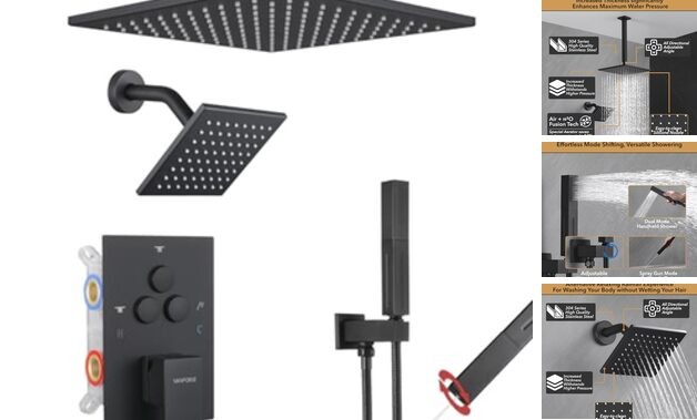 Shower Faucet Set Matte Black Shower System,Push Button Diverter Shower