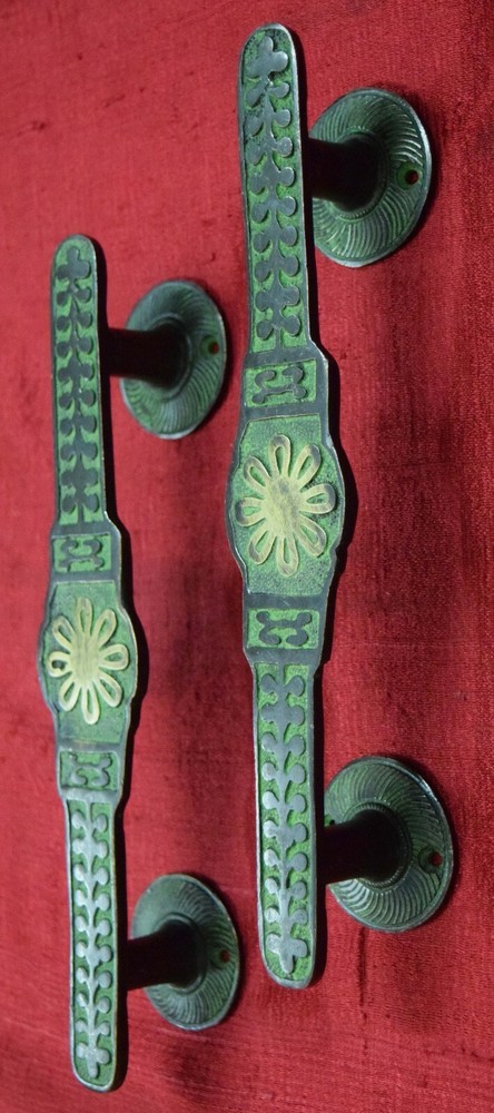Decorative Door Handle Brass Flower Design Handcraft Pair Unique Gate Pull VR646