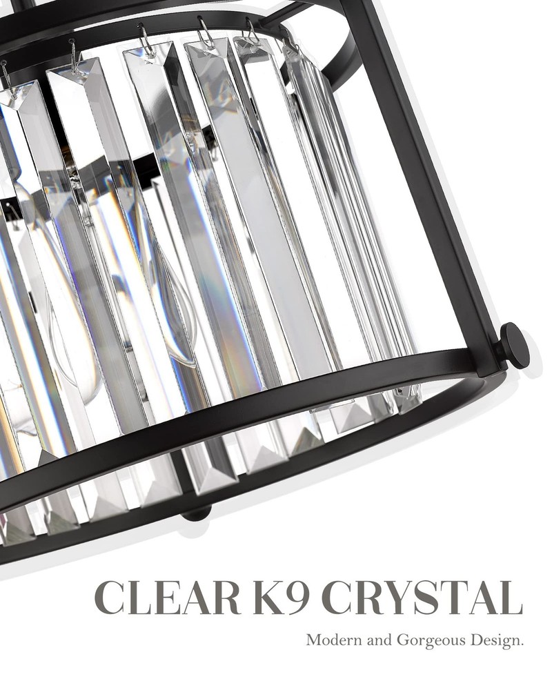 Crystal Flush Mount Ceiling Light, 1-Light Black Ceiling Light, Modern Flush ...