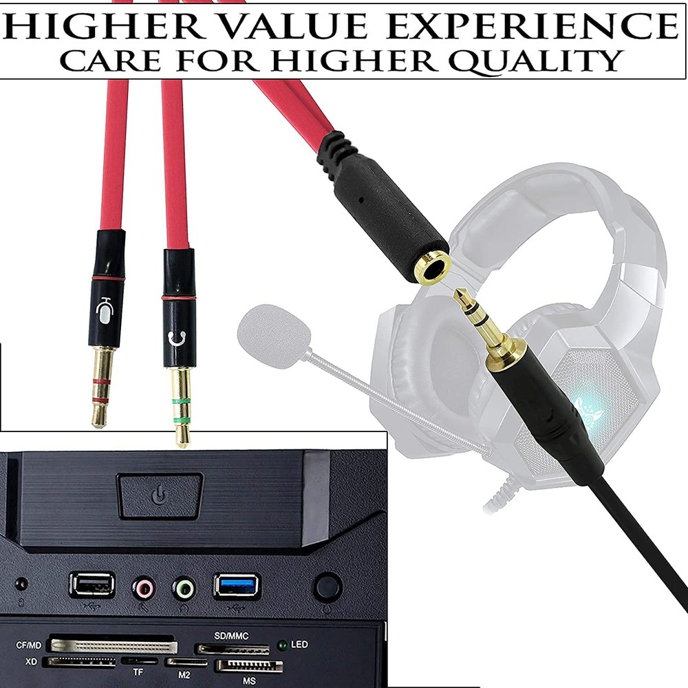 SaiTech IT Headphone Splitter Cable for Computer,3.5mm 2 Pk Red 2M 1F,