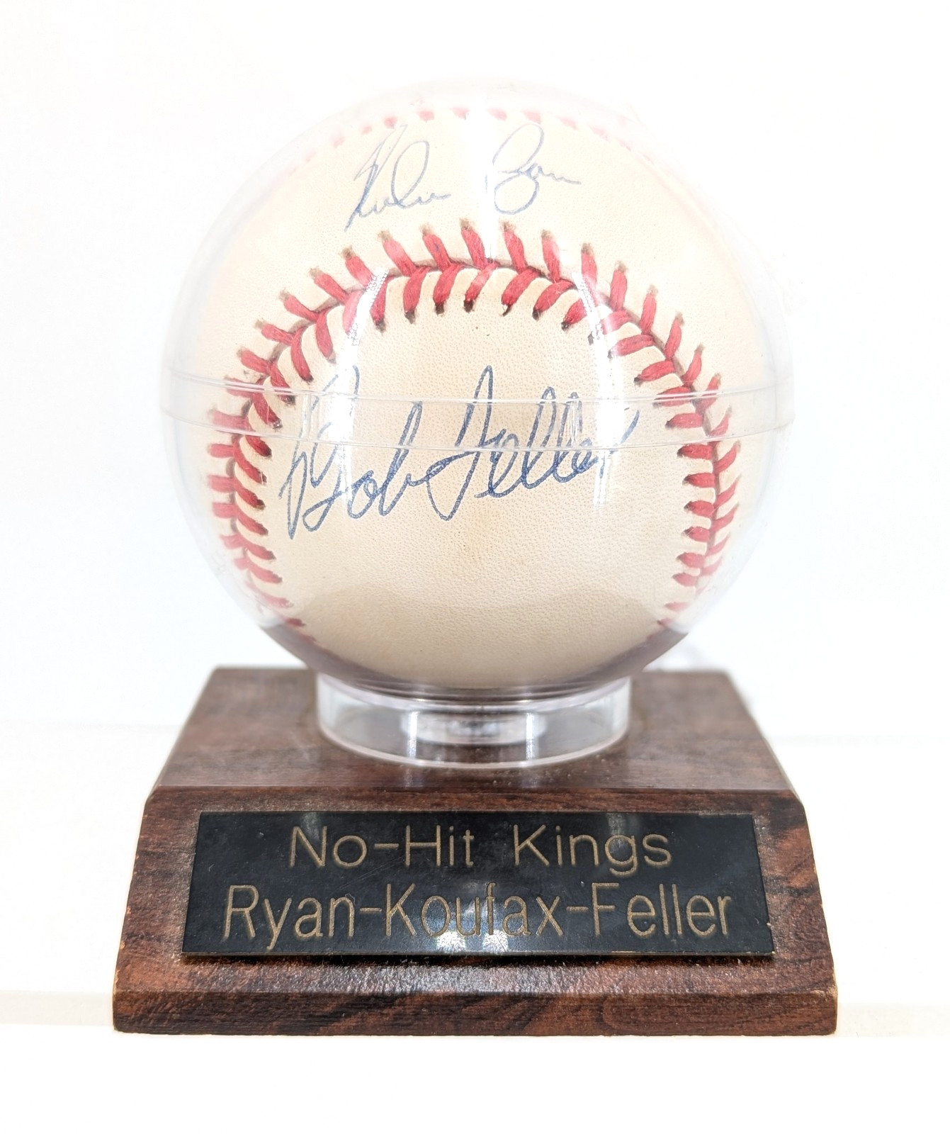 Vintage "No Hit Kings" Ryan Koufax Nolan Ryan Bob Feller Autographed Baseball