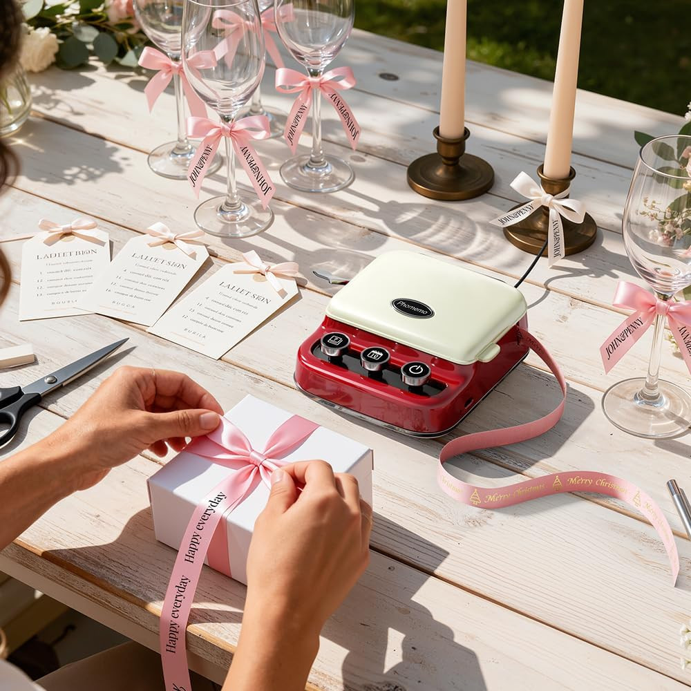 P15 Ribbon Label Printer, Custom Text/Icon Mini Bluetooth Portable Label Maker M