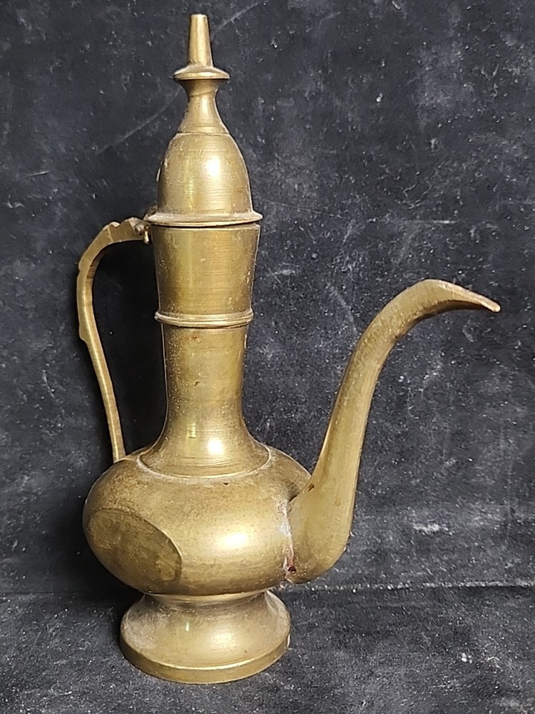 Middle Eastern Brass Dallah Coffee Pot Etched 6" D5