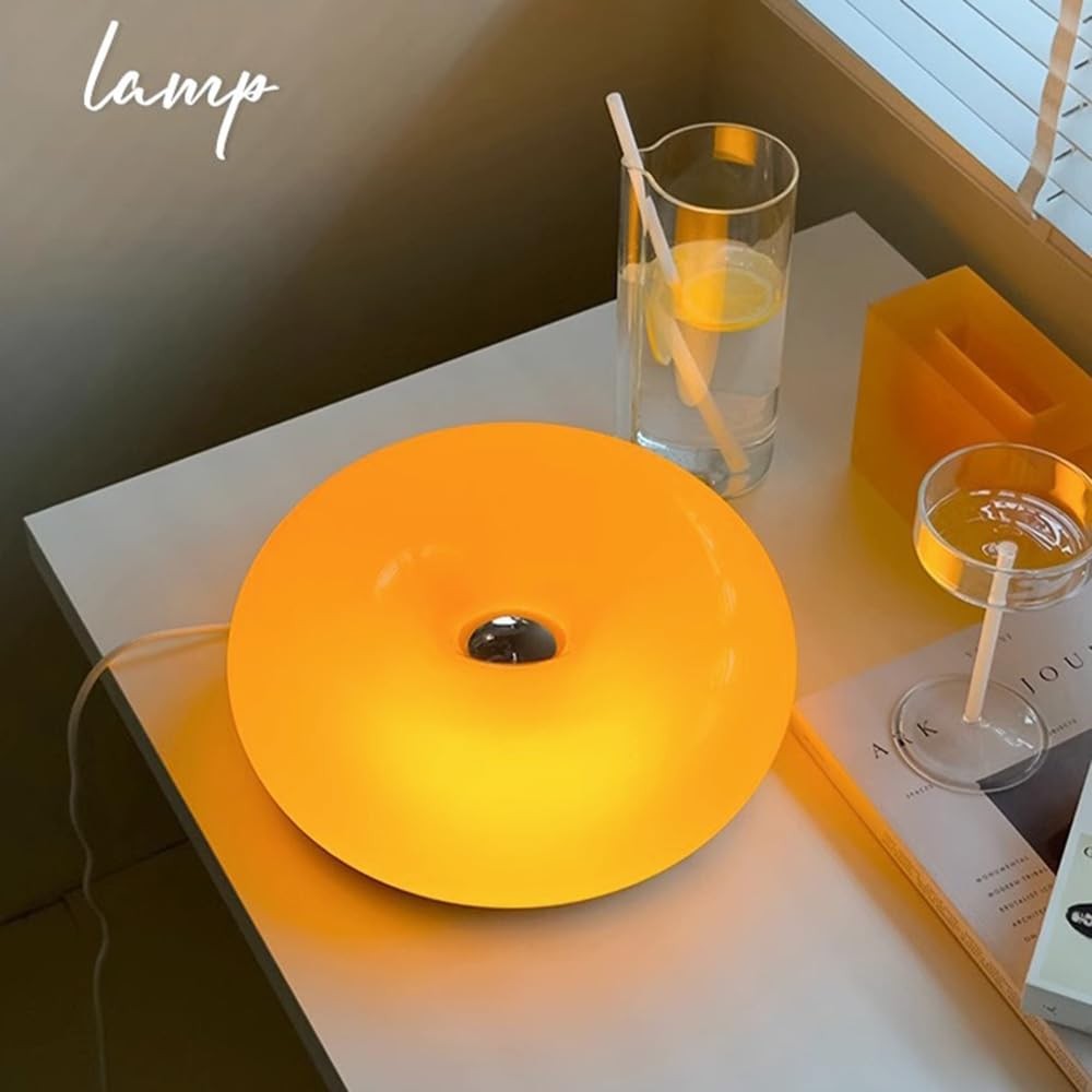Modern Design Donut Table Lamp, LED Acrylic Lampshade with Durable Shade, Orange