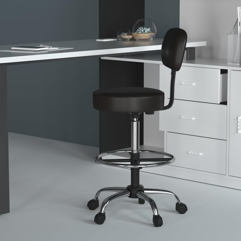 Caressoft Medical Drafting Stool with Back Adjustable Height Chrome Base