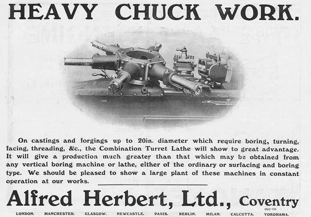ALBERT HERBERT LTD Coventry Heavy Chuck Work - Antique Engineering Advert 1909
