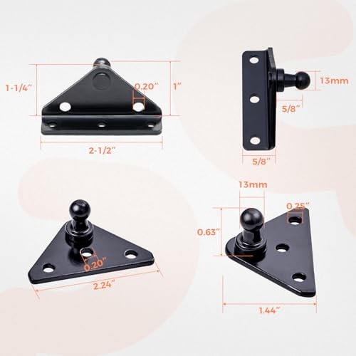 13MM Ball Stud Mounting Brackets, 2 Angled L-Type Mounts 13mm Standard Black