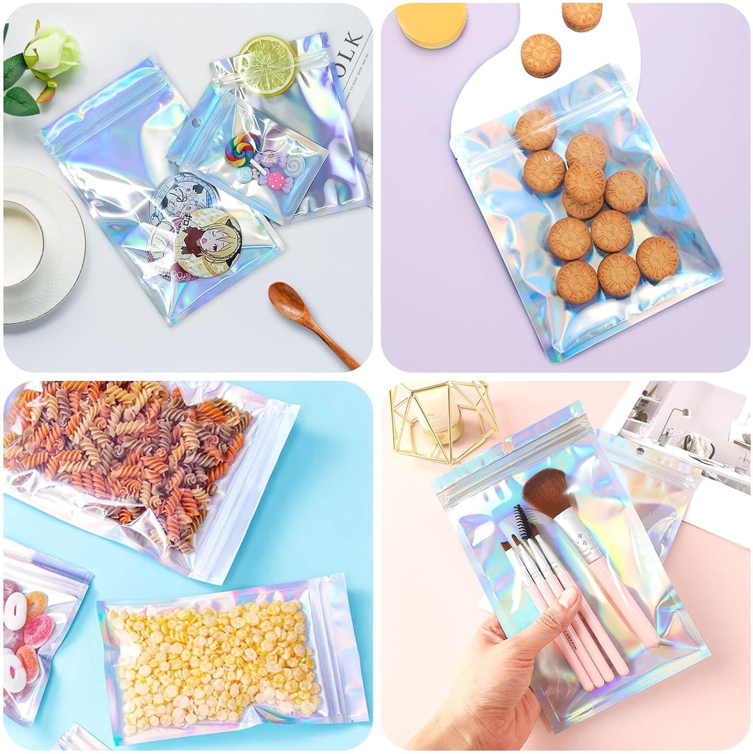 100-1000PCS Holographic Mylar Foil Bags Smell Proof Resealable Zip Seal Pouches