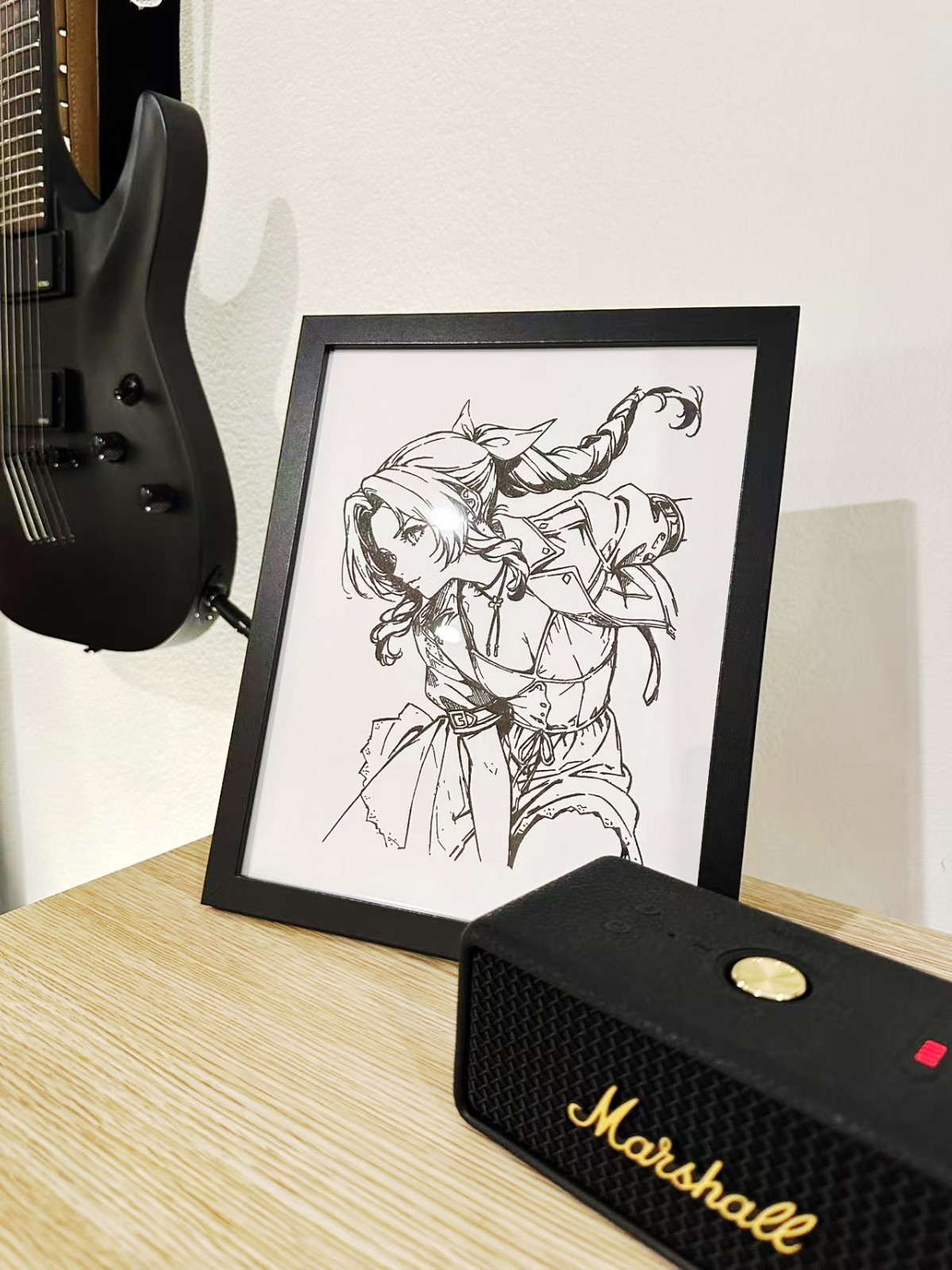 Hand Drawn (Not a Print) Final Fantasy Aerith Framed Pen and Ink Art Drawing