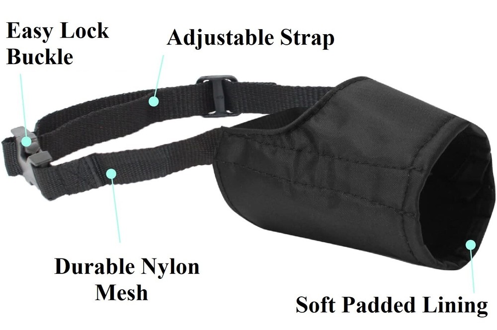 Top Performance DOG MUZZLE LINED NO BITE BARK QuickFIT Nylon ADJUSTABLE TRAINING