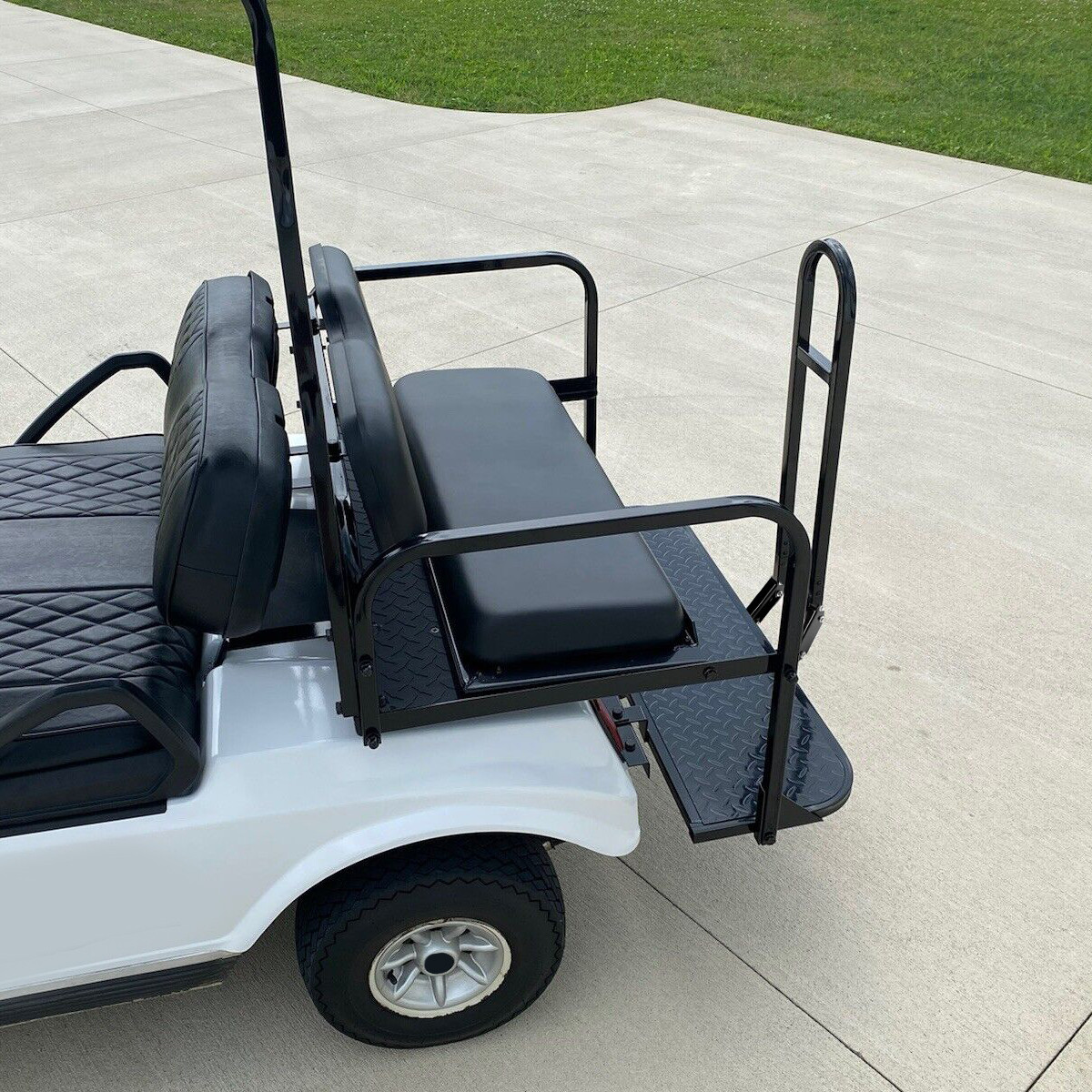 Black Folding Rear Flip Seat Kit w/Grab Bar for Golf Cart Club Car DS 2000-2013