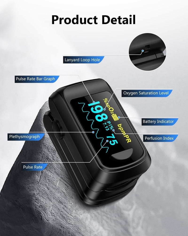 Lightweight Wireless Pulse Oximeter with 2 AAA Batteries & User-Friendly Design