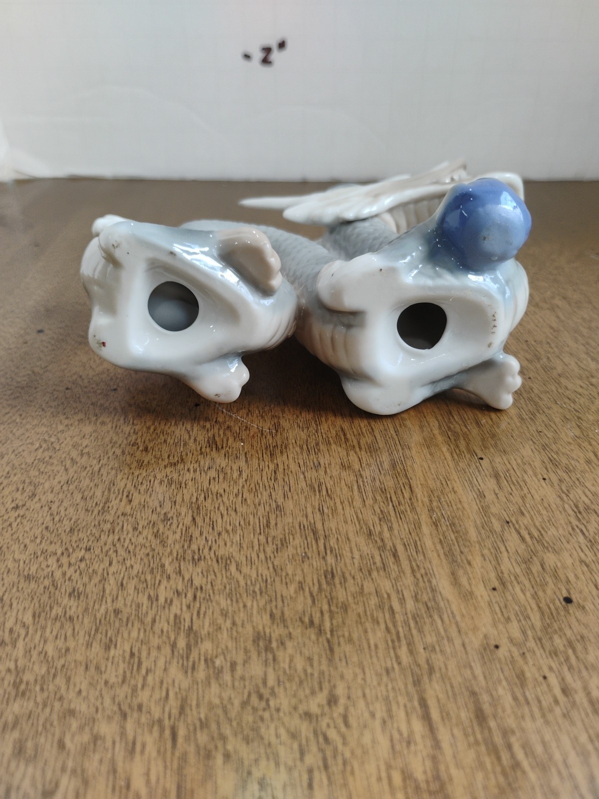 Vintage Yoshimi K Porcelain Foo Dragon Figurine Gray White Sphere Japan