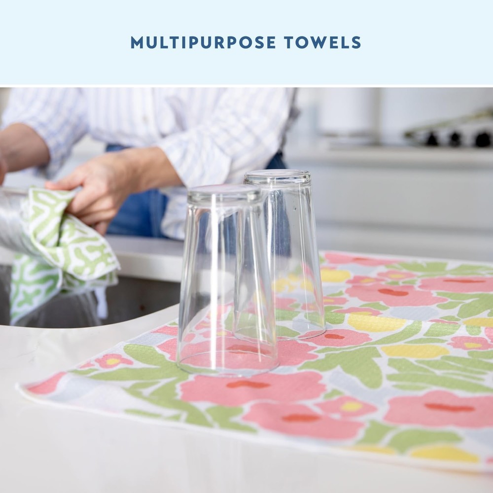 ELYN Microfiber Kitchen Dish Towel Set, Quick-Dry & Absorbent Waffle Weave Cl...