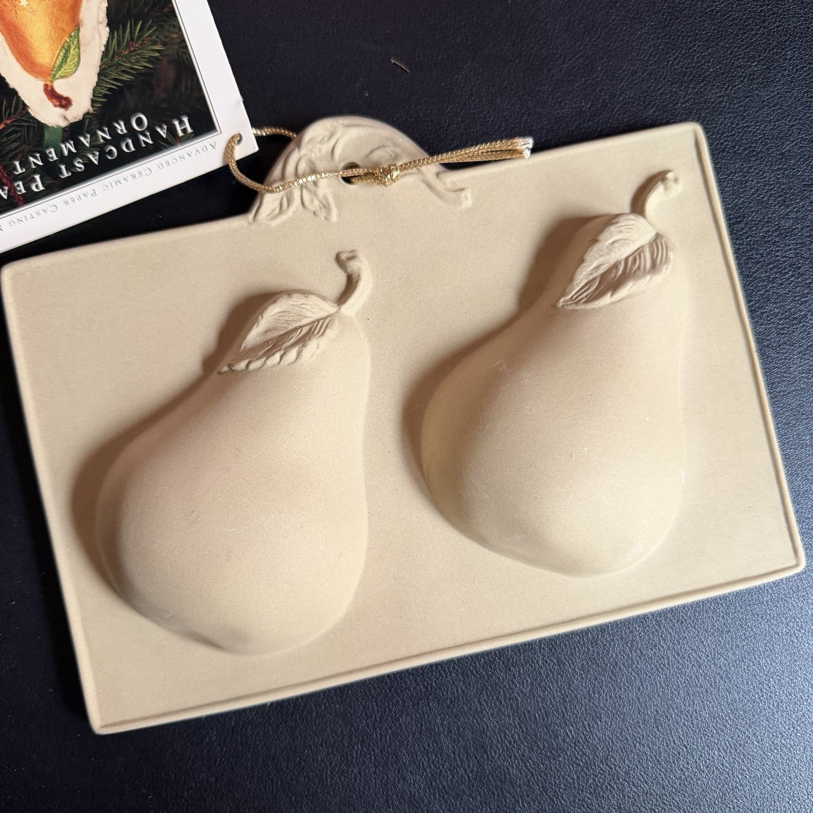 Rare Vintage Pear Paper Art Mold Brown Bag Cookie Mold Casting Ornament Holiday