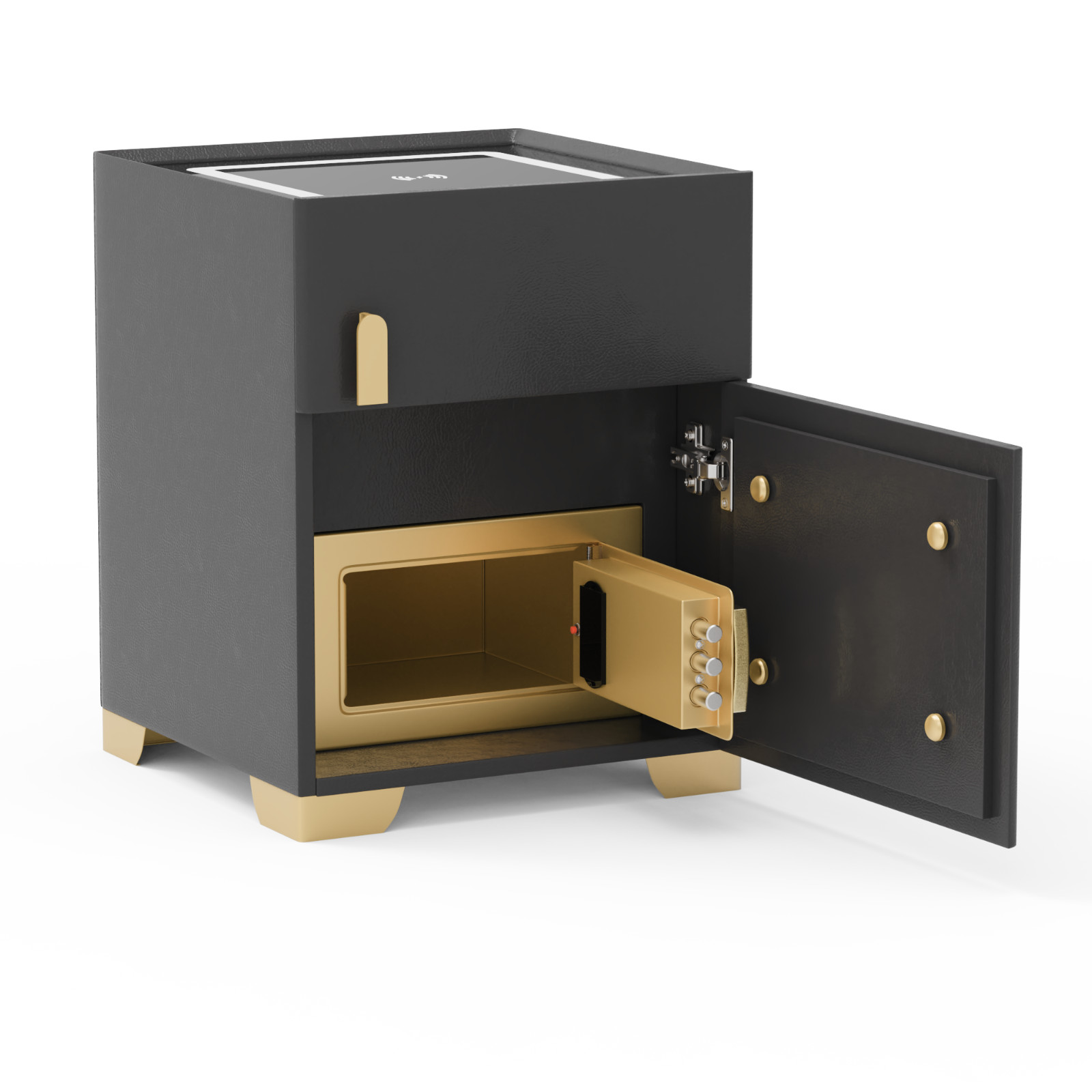 Deep Grey Smart Nightstand w/Security Safe Lock Box, 3-Color,Wireless Charging