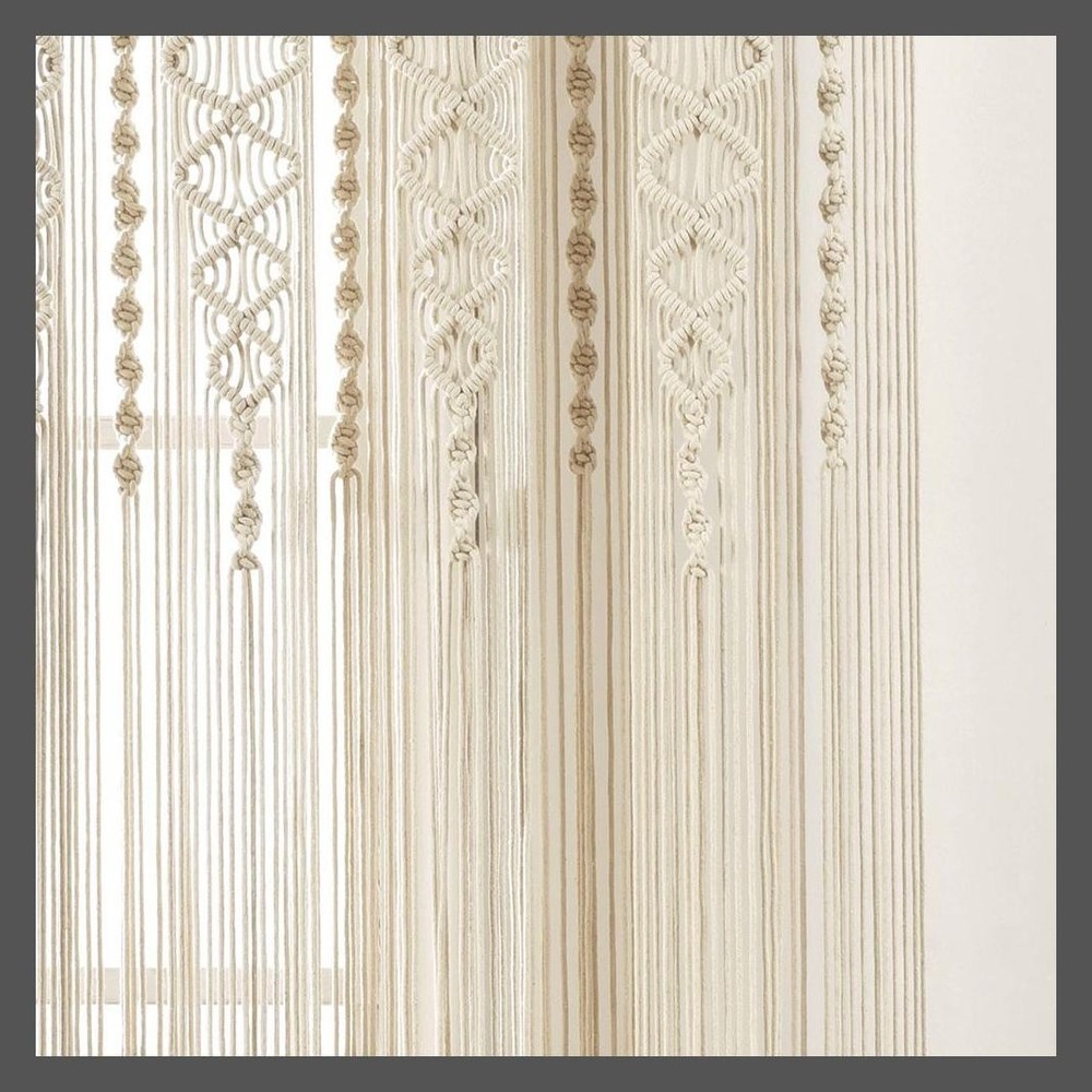 84"x40" Boho Macrame Sheer Window Curtain Panel Neutral - Lush Décor
