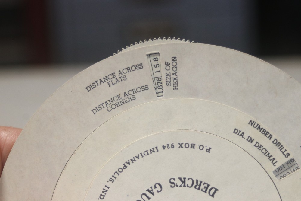 Vintage Derck's Gauge Dial Drill Sizes Threads Tapers & Angles