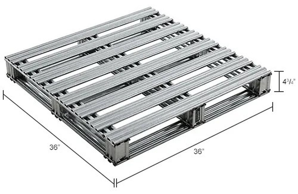 Stackable Open Deck Pallet, Galvanized Steel,2-Way,36"x36",8000 Lb Stat Cap