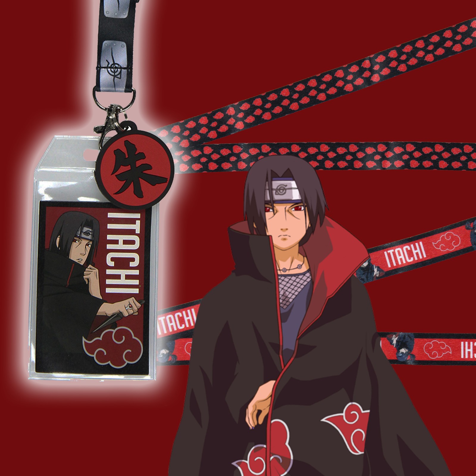 Naruto Itachi Uchiha ID Badge Holder Lanyard w/ Rubber Pendant