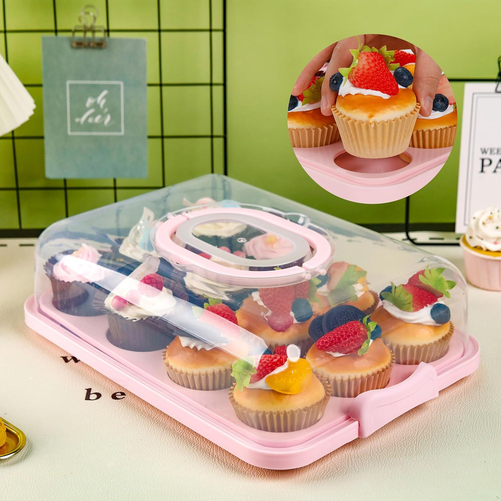 Cupcake Containers with Lid Rectangular Cake Carrier 3-In-1 Multipurpose Cupcake