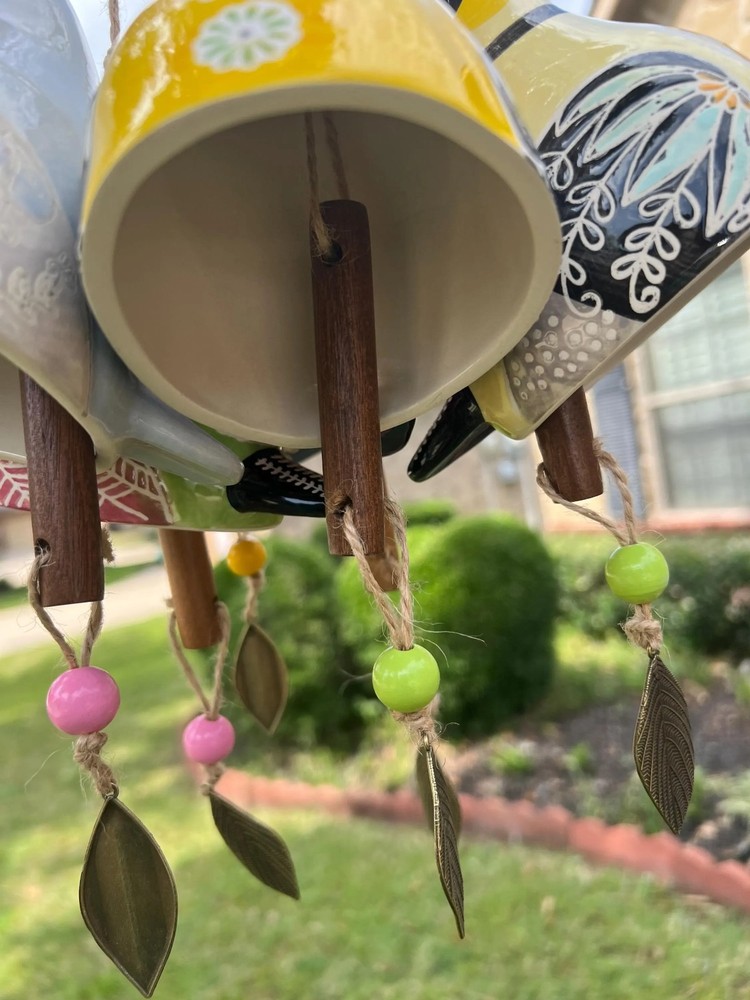 Ceramic Bird wind chimes 5" wide