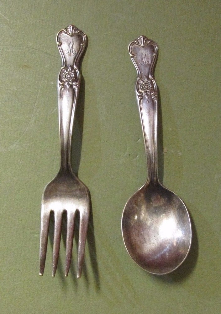 1950 SIGNATURE OLD COMPANY SILVER PLATE SPOON FORK SET LOT OF 2