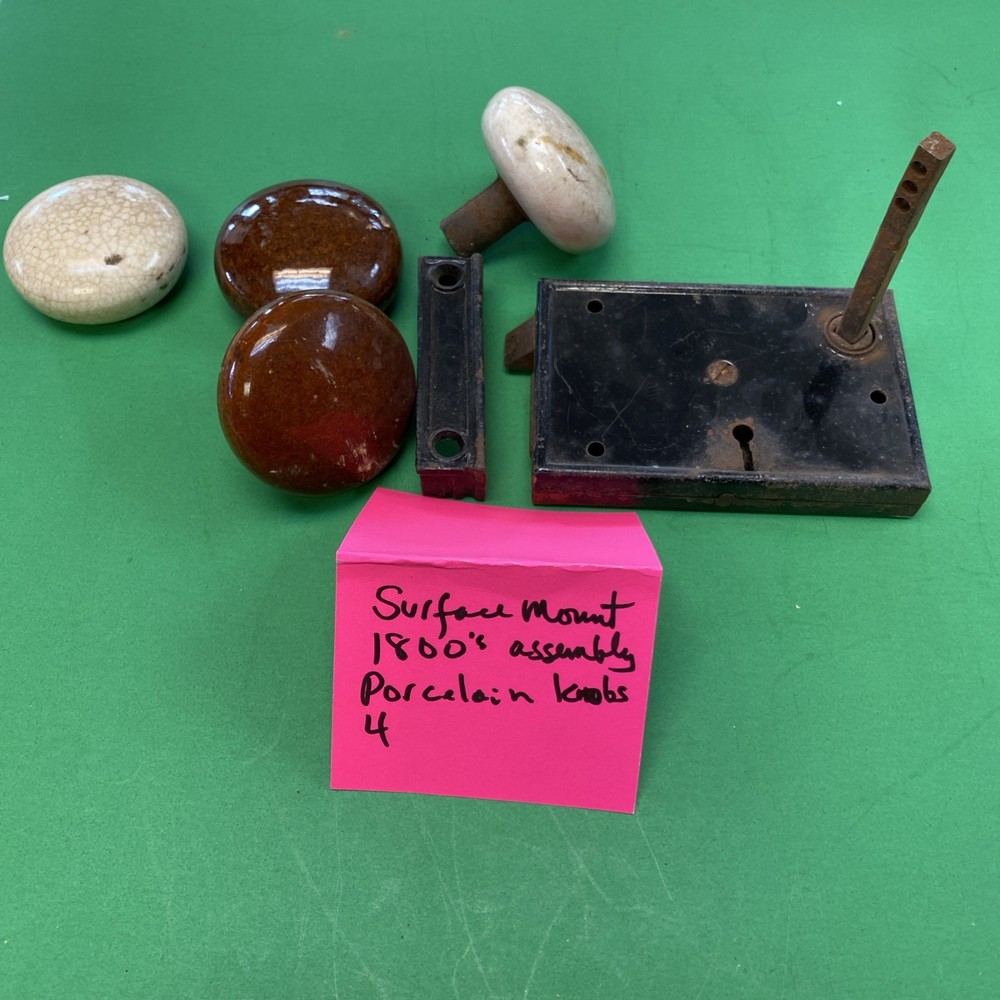 1800’s ORIGINAL EXTERIOR Surface Mount Door Lock With 4 Porcelain Knobs