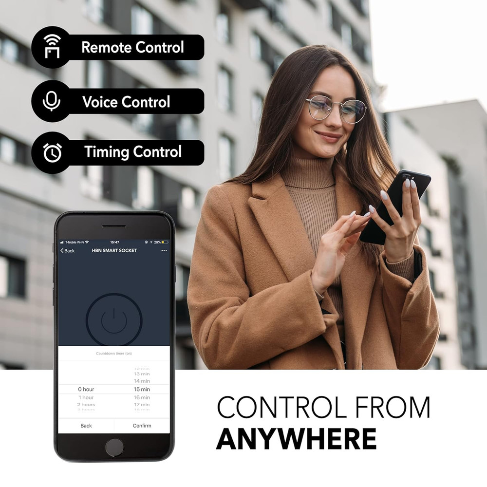 Smart Plug 15A, Wifi&Bluetooth Outlet Extender Dual Socket Plugs Works with Alex